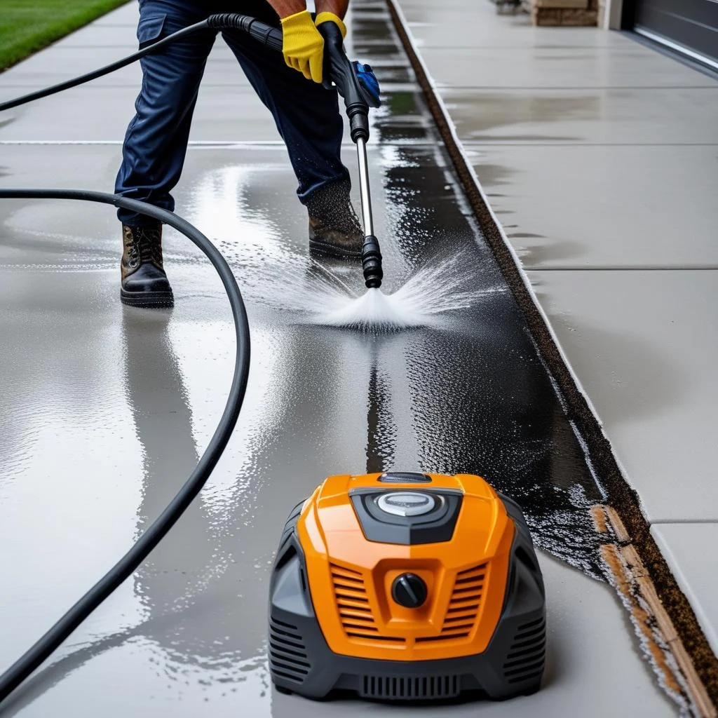 presssure washer, washing driveway and walkway